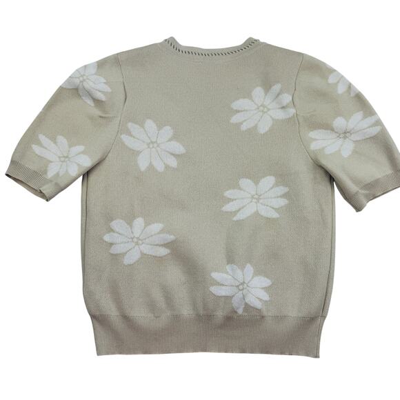 Nanette Lepore Knit Flower Crystal Embellished Short Sleeve Top Women's Size M - Picture 3 of 6